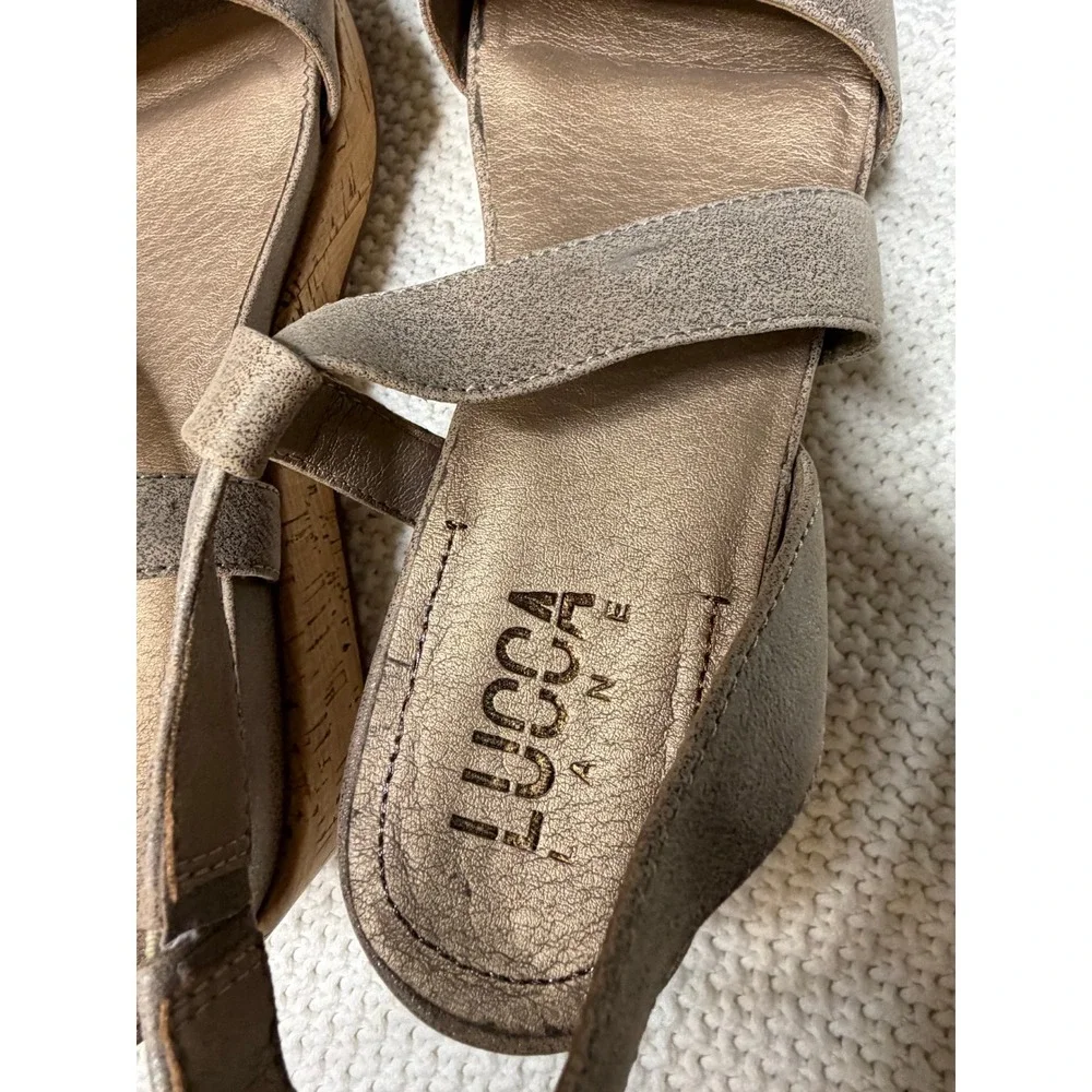 Lucca Lane Womens Metallic Taupe Cork Wedge Platform Slingback Sandals